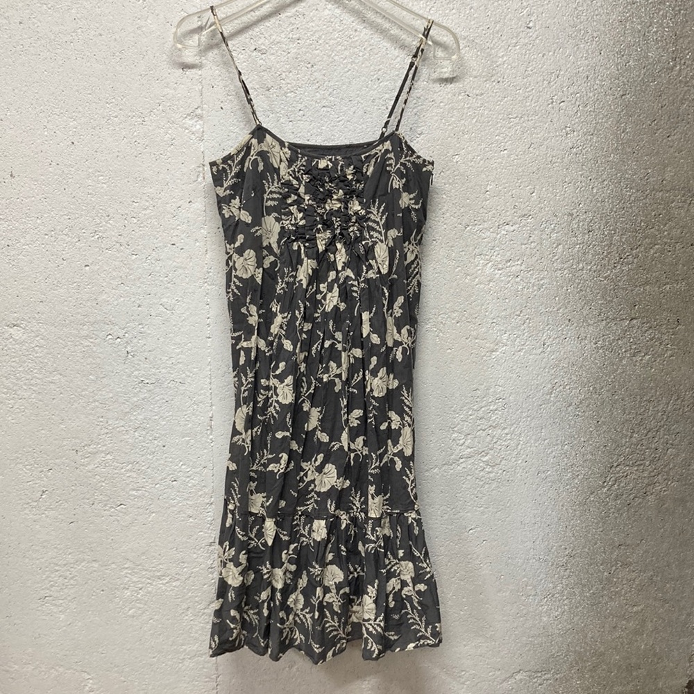 Gap Floral Gray Off White Cotton Dress Ruffles Adjustable Straps size 4
